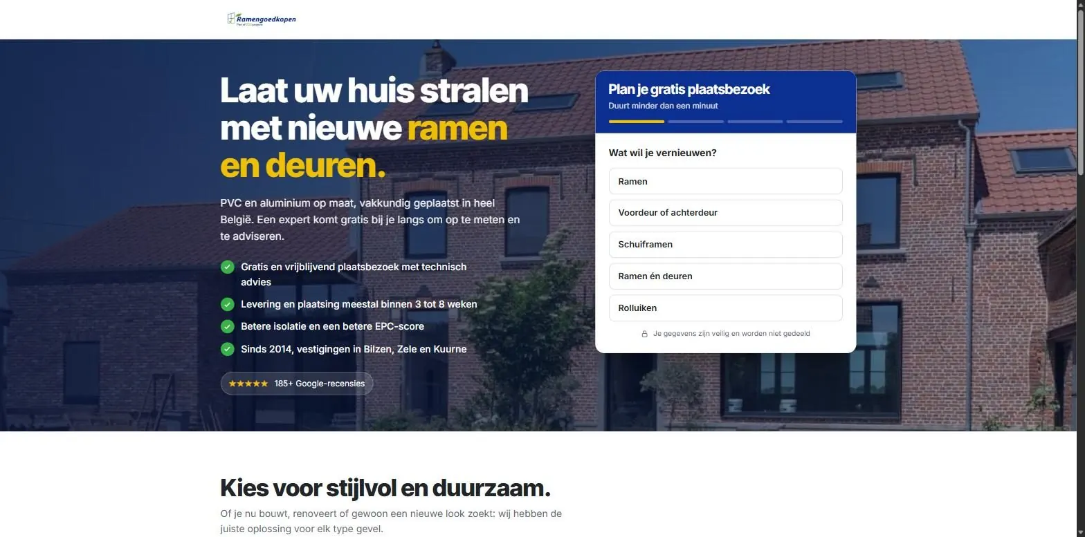 Offertepagina van Ramengoedkopen met een formulier in stappen
