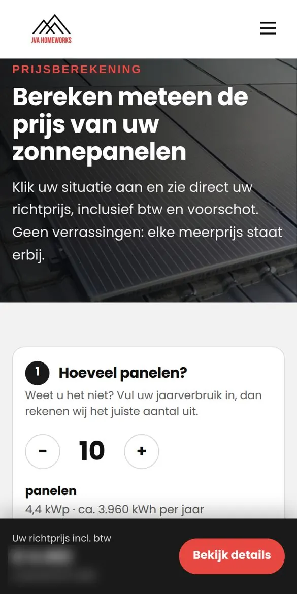 Prijsberekening voor zonnepanelen op een gsm