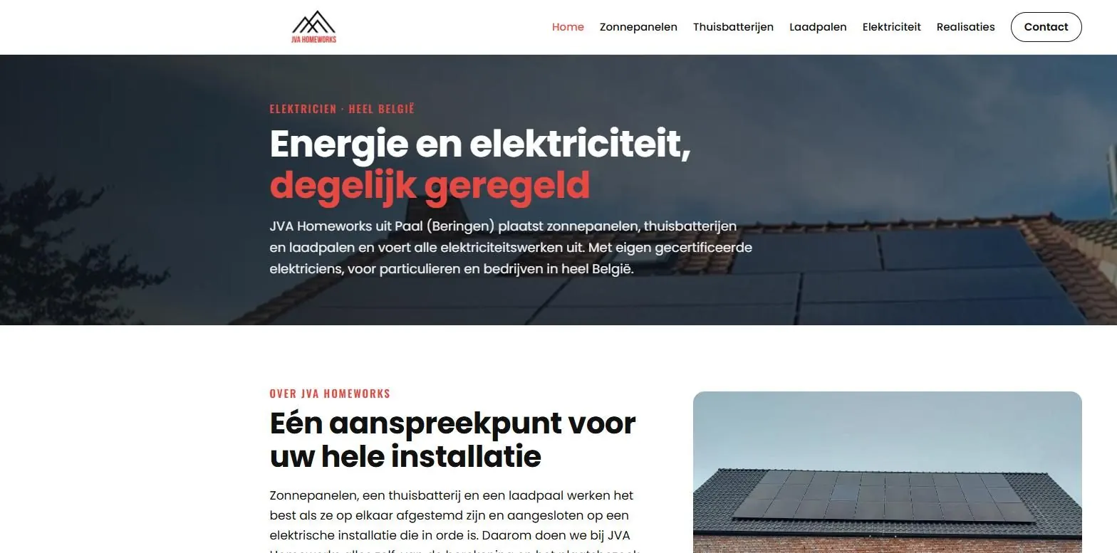Homepage van JVA Homeworks op een laptop